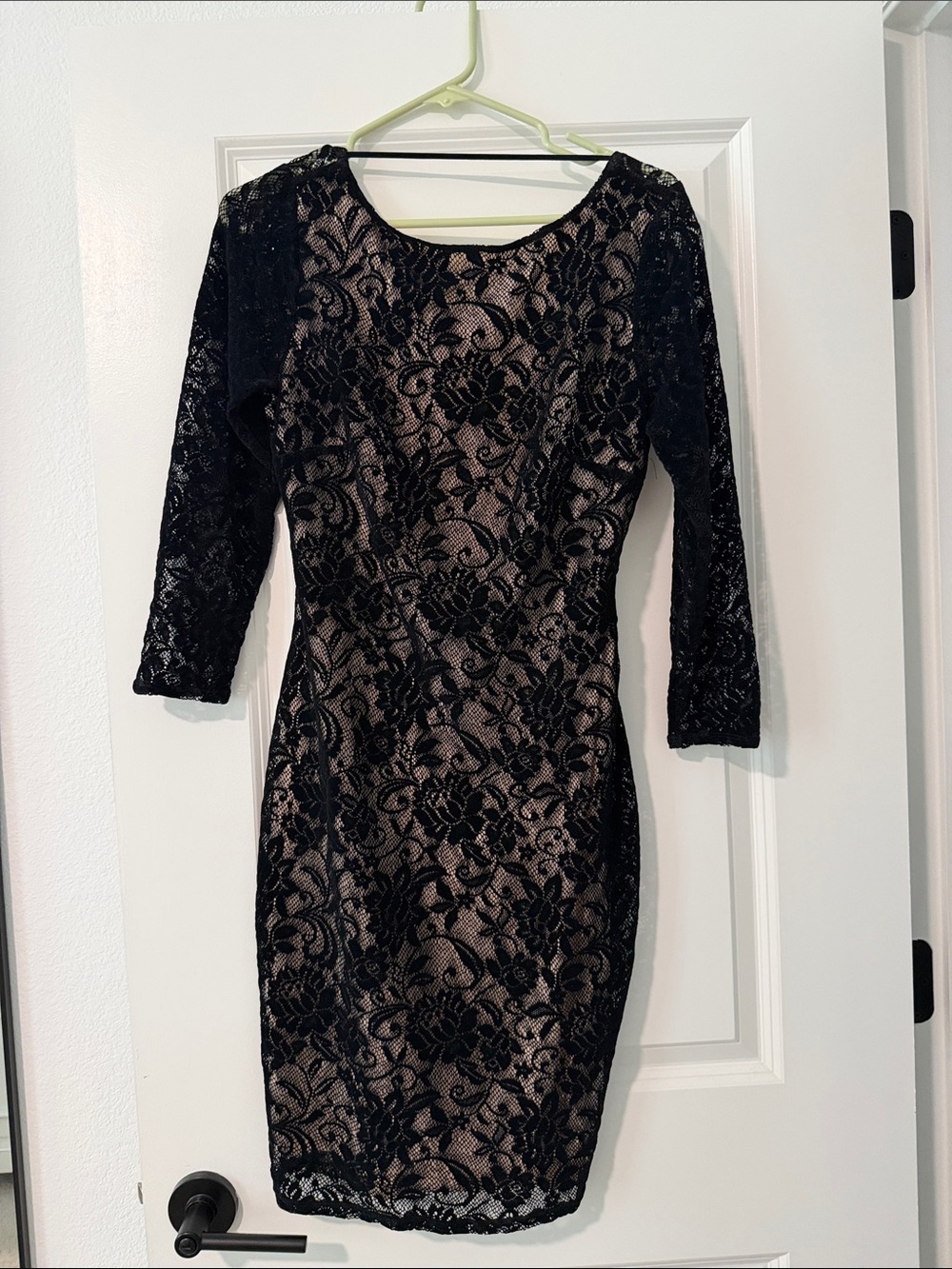 Moda International Black Lace Overlay Dress with Nude Underlay